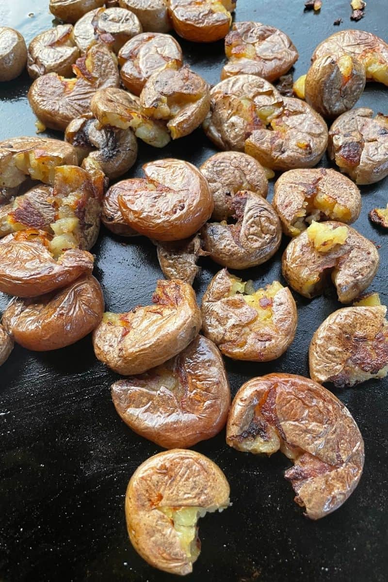 Crispy Smashed Potatoes on Blackstone Griddle From Michigan To The Table