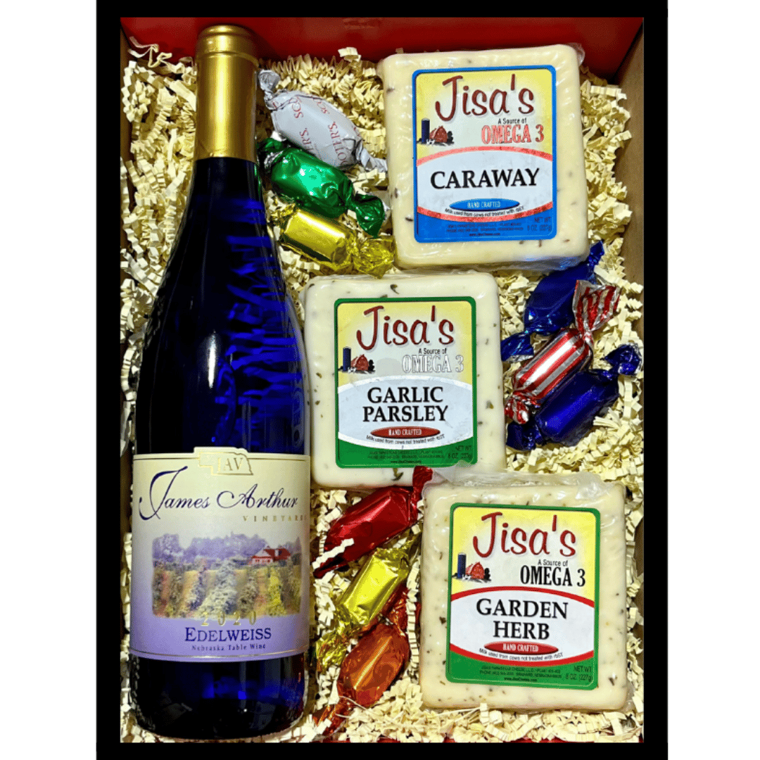 Blue Ribbon Wine and Cheese Box From Nebraska Gift Shop