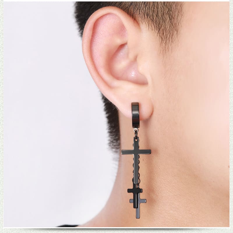 Titanium Stud Earrins Cross Earring Dangle Hoop Earrings for Men