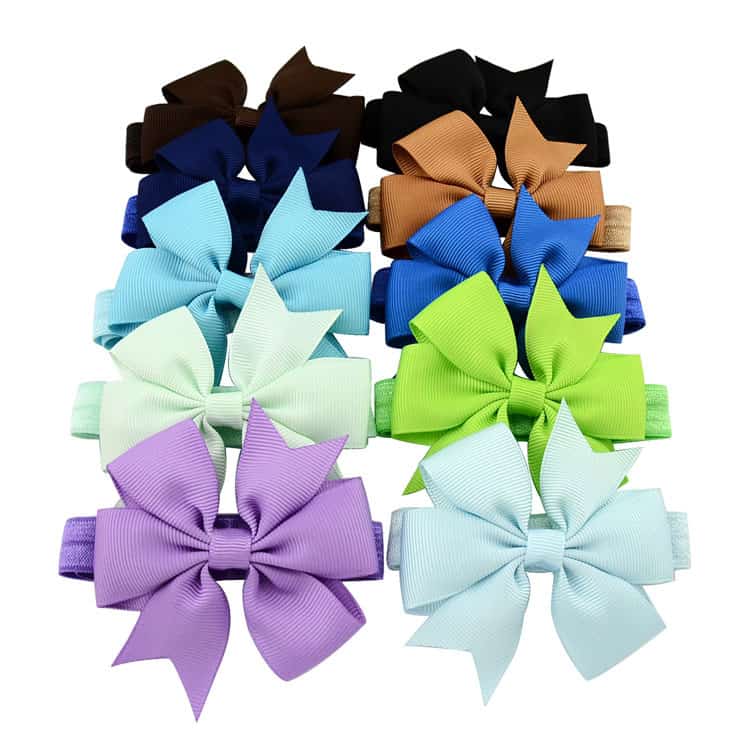 Baby Girls Grosgrain Ribbon Hair Bows Headbands Elastic Hair Band Hair