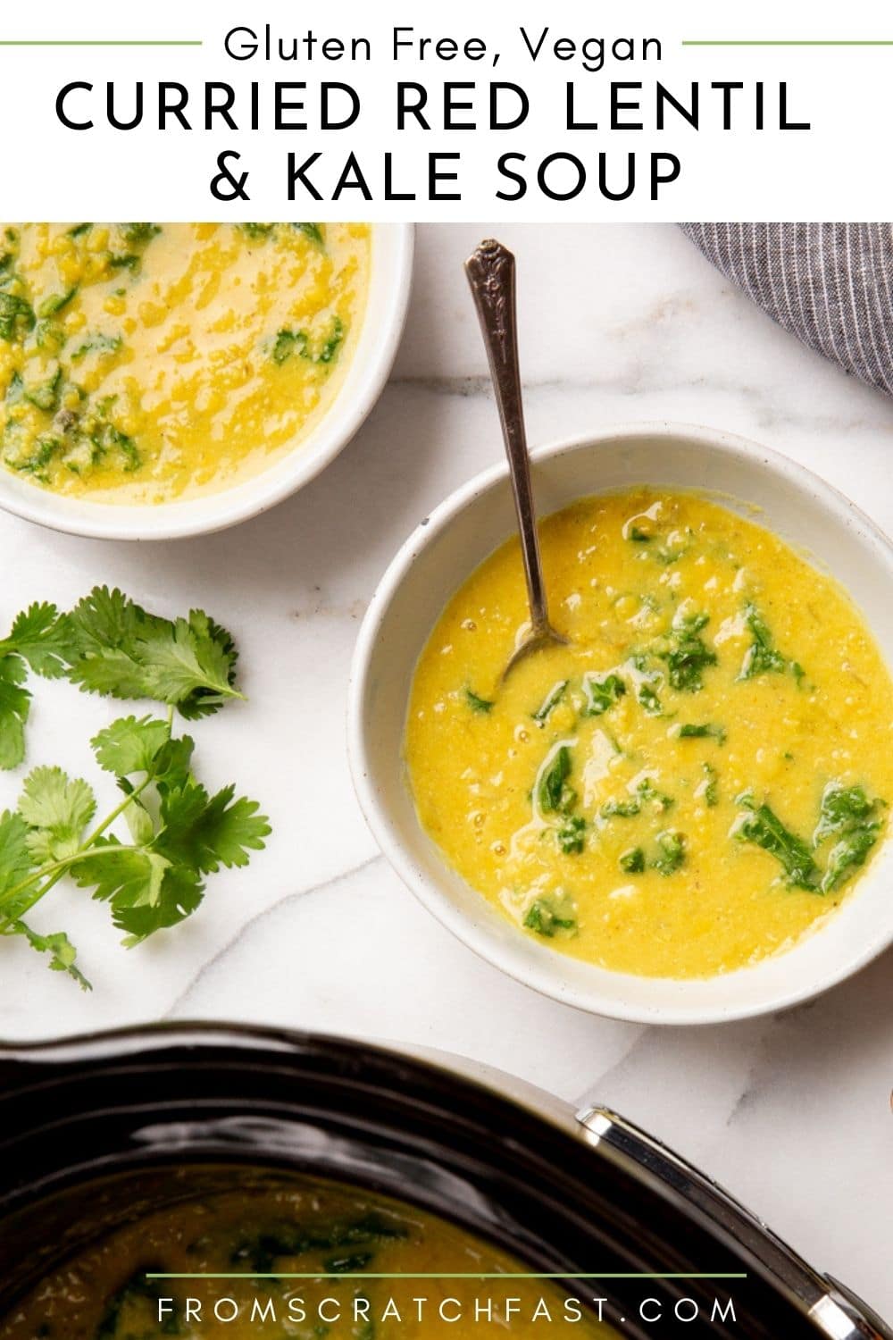 Lentil Kale Soup with Coconut & Curry (Slow Cooker!) From Scratch Fast