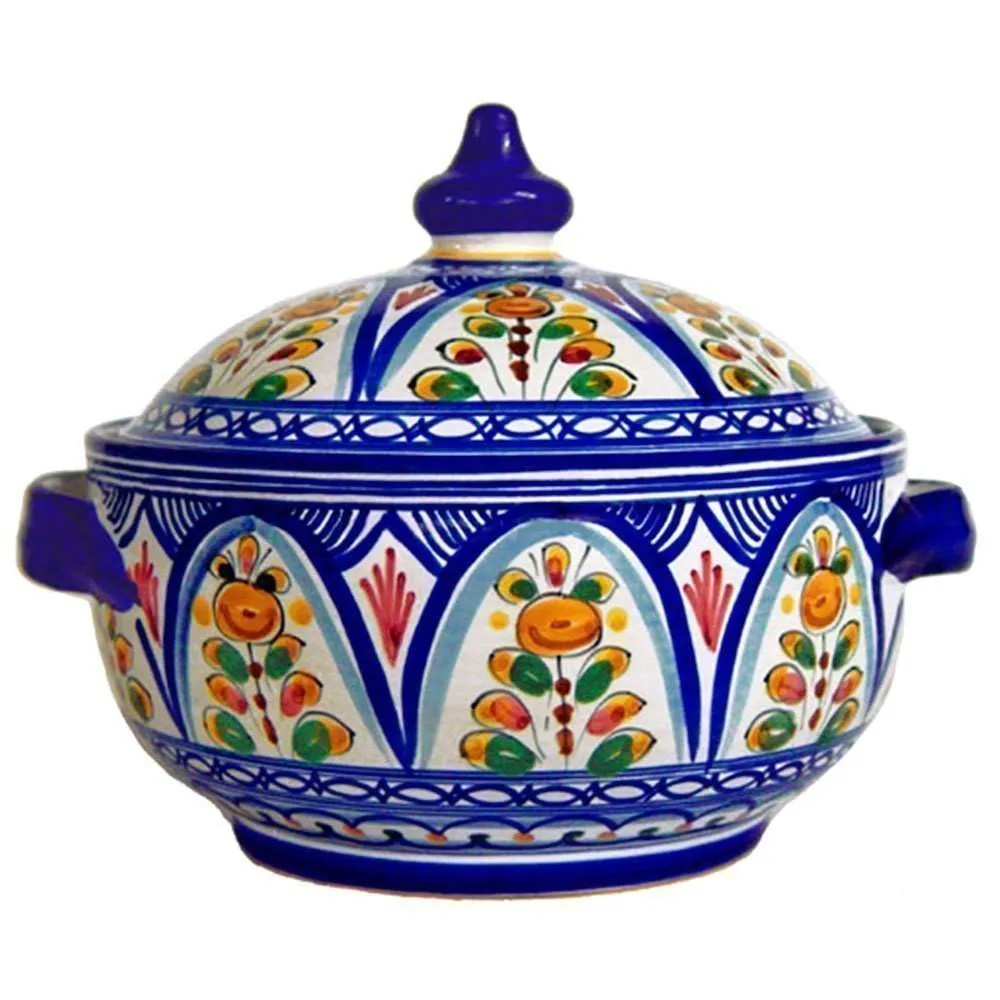 Hand Painted Ceramic Covered Tureen in Multicolor From Spain