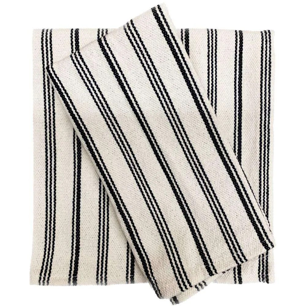 Woven Cotton Black Stripe Stripe Napkin Set of 2 From Spain
