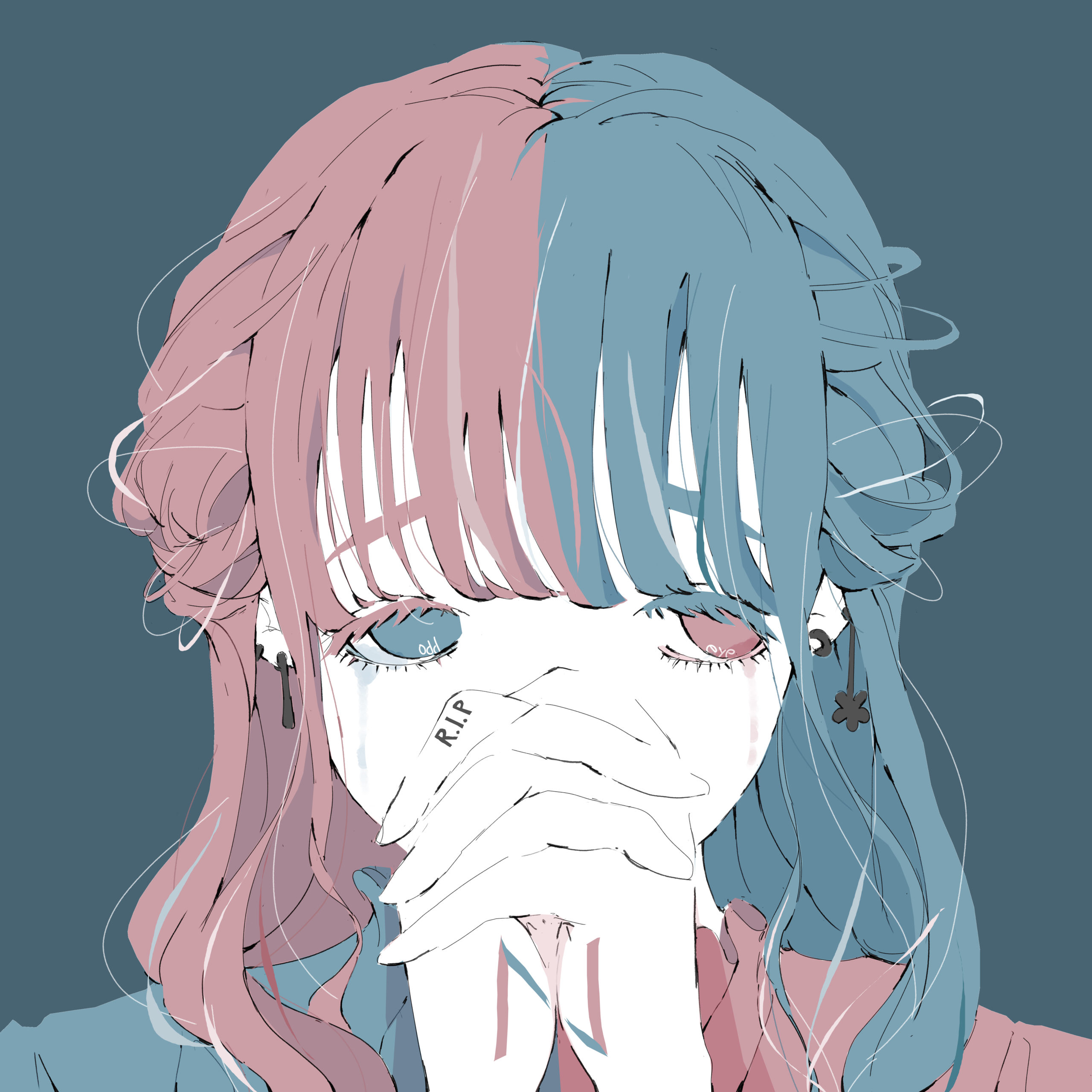 泣いてる女の子のイラスト | フリー素材 商用利用可能【スリースターデザイン】 泣いているオッドアイ【イラスト紹介】 – ノーコピーライトガール