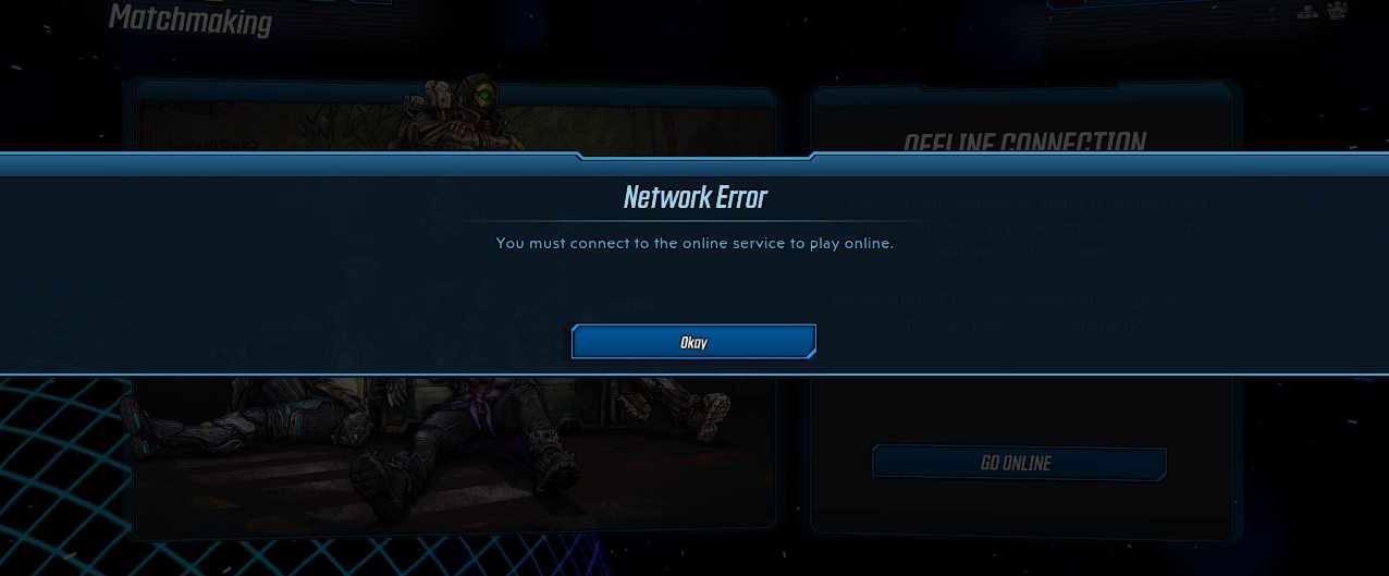 Borderlands 3 Network Error Unable to connect to the online service