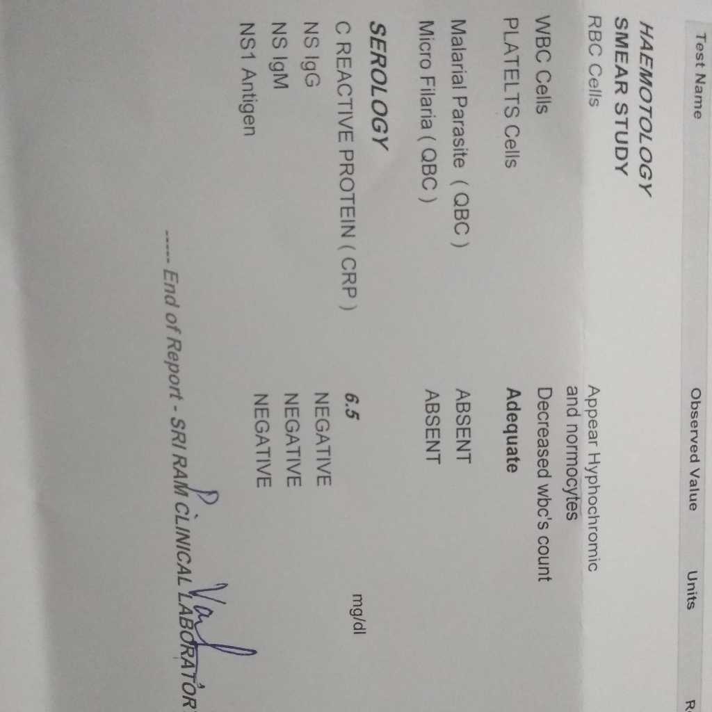 Parentingclinic Hi Mam We Took Blood Test After 4 Days Of Fever Start Still Fever Is Not Fully Controlled Please Find The Report Is It Normal Firstcry Parenting