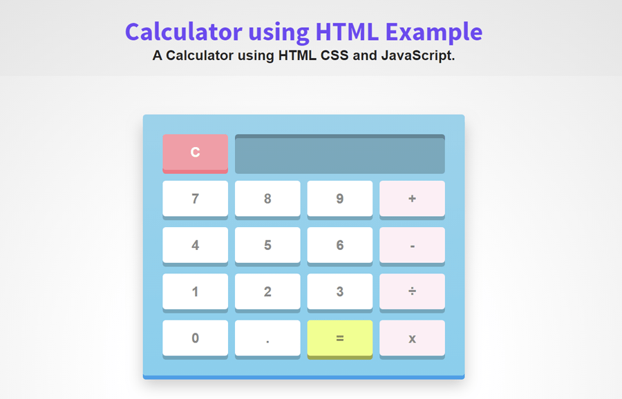 Calculator using HTML CSS and JavaScript Frontendscript