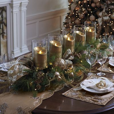 Shades of Gold Predecorated Cordless LED 5candle Centerpiece Frontgate