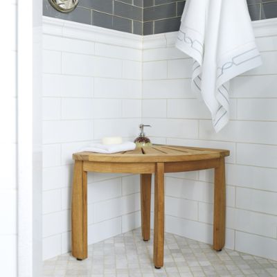 Spa Teak Corner Shower Seat with Basket Frontgate