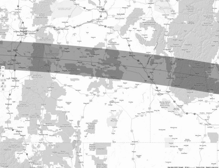 Total Eclipse Oregon Map Solar eclipse in Oregon Frontrange Imaging
