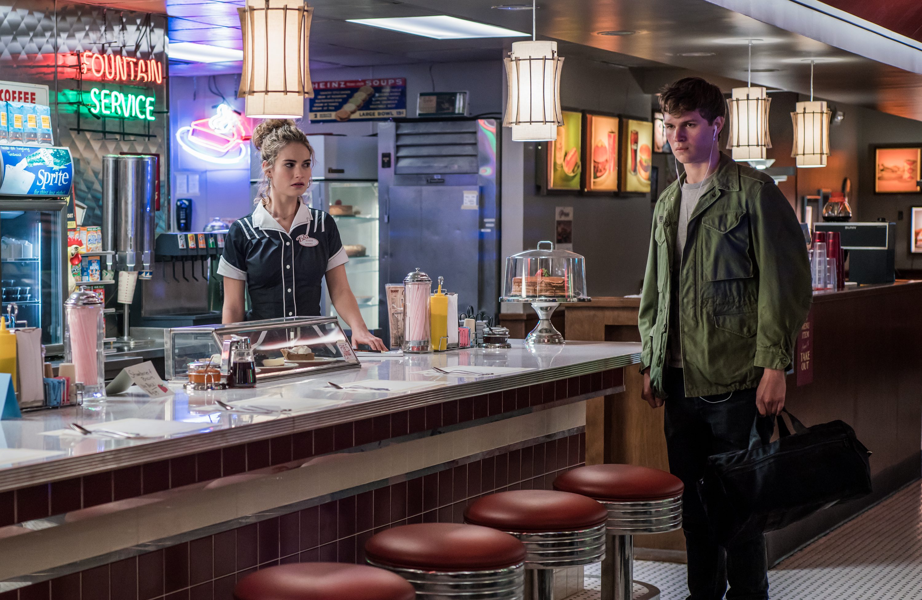 Lily James Baby Driver Cast Lily James on the set of new film Baby