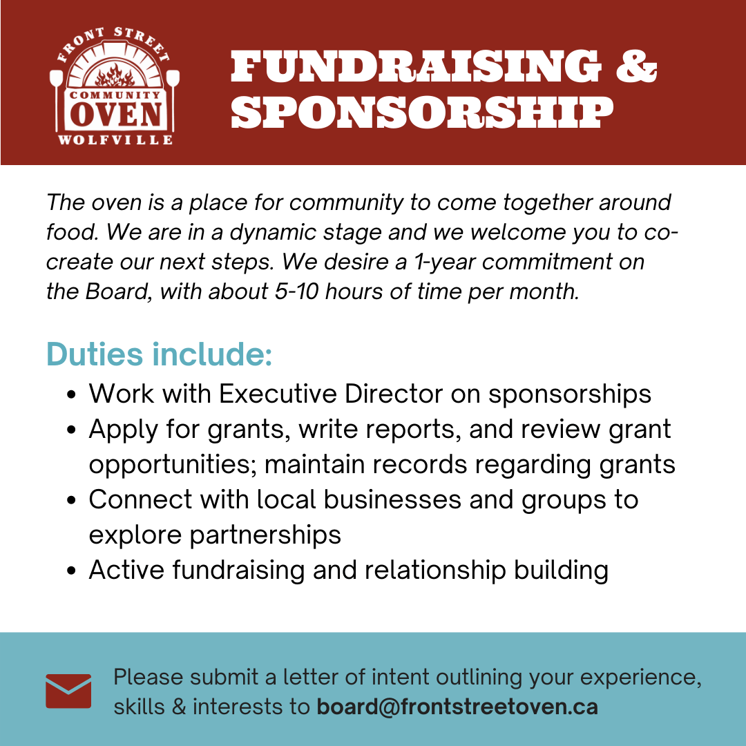 Board Member Positions Front Street Community Oven, Food Connection