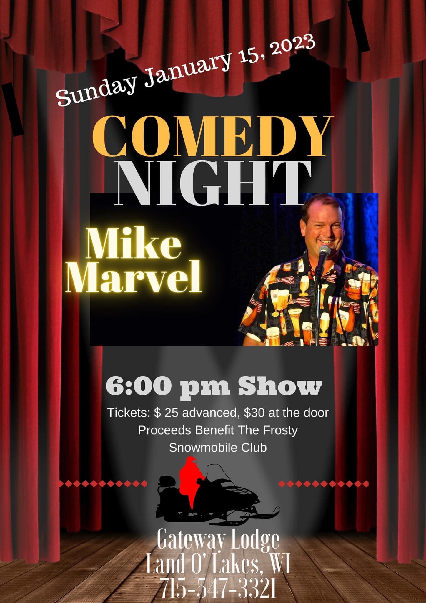 ComedyNightPoster Land O' Lakes Frosty Snowmobile Club