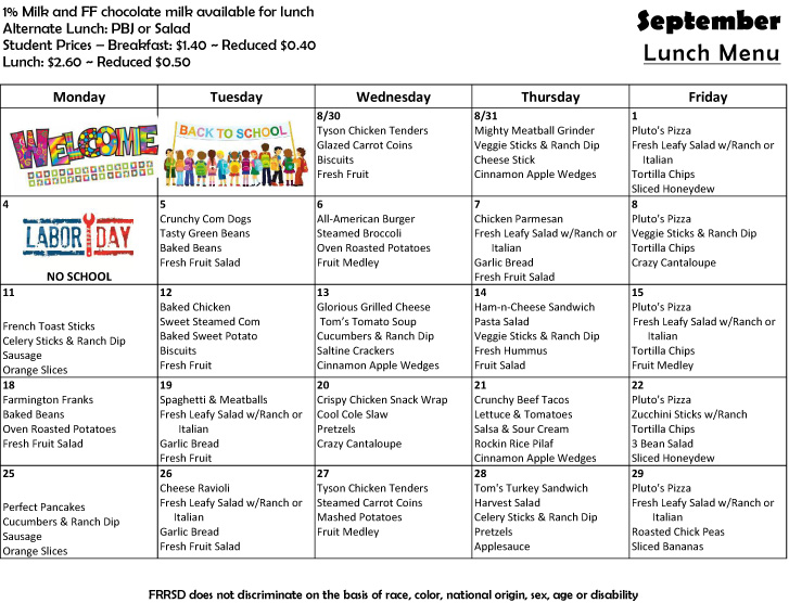 Breakfast/Lunch Menus Farmington River Regional School District