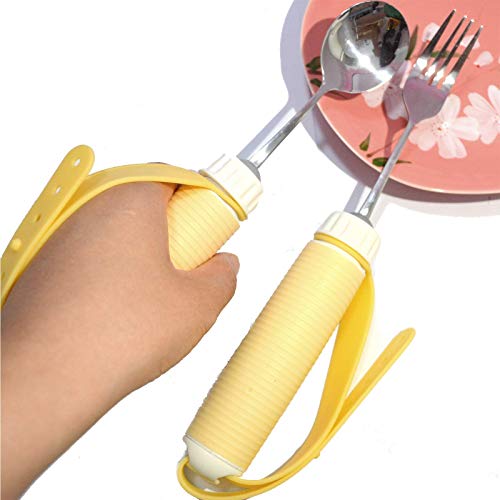 Easy Grip Eating Aids Spoon Fork Adaptive Eating Utensils Rotating Stainless Steel Holder