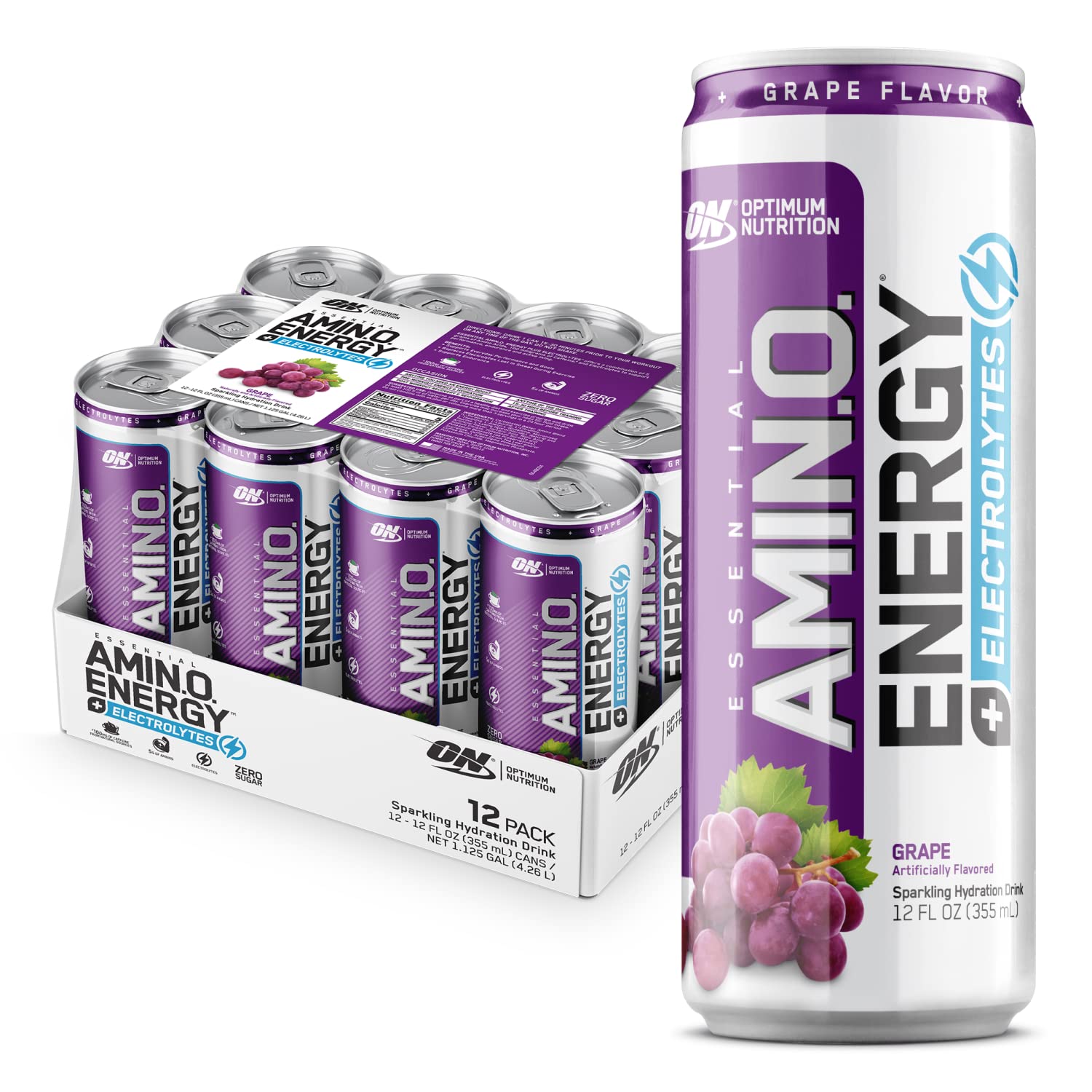 On Amino Energy + Electrolitos Grape Latas 12oz Fruttissimo Market