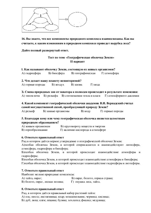 Методическая разработка по географии "Тест по теме "Географическая