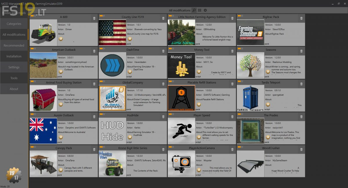 Mod Manager v 3.7.4.0 FS19 mods / Farming Simulator 19 mods