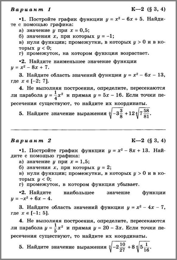 Фонд оценочных средств алгебра 9 класс ФГОС УМК Макарычев Ю. Н.