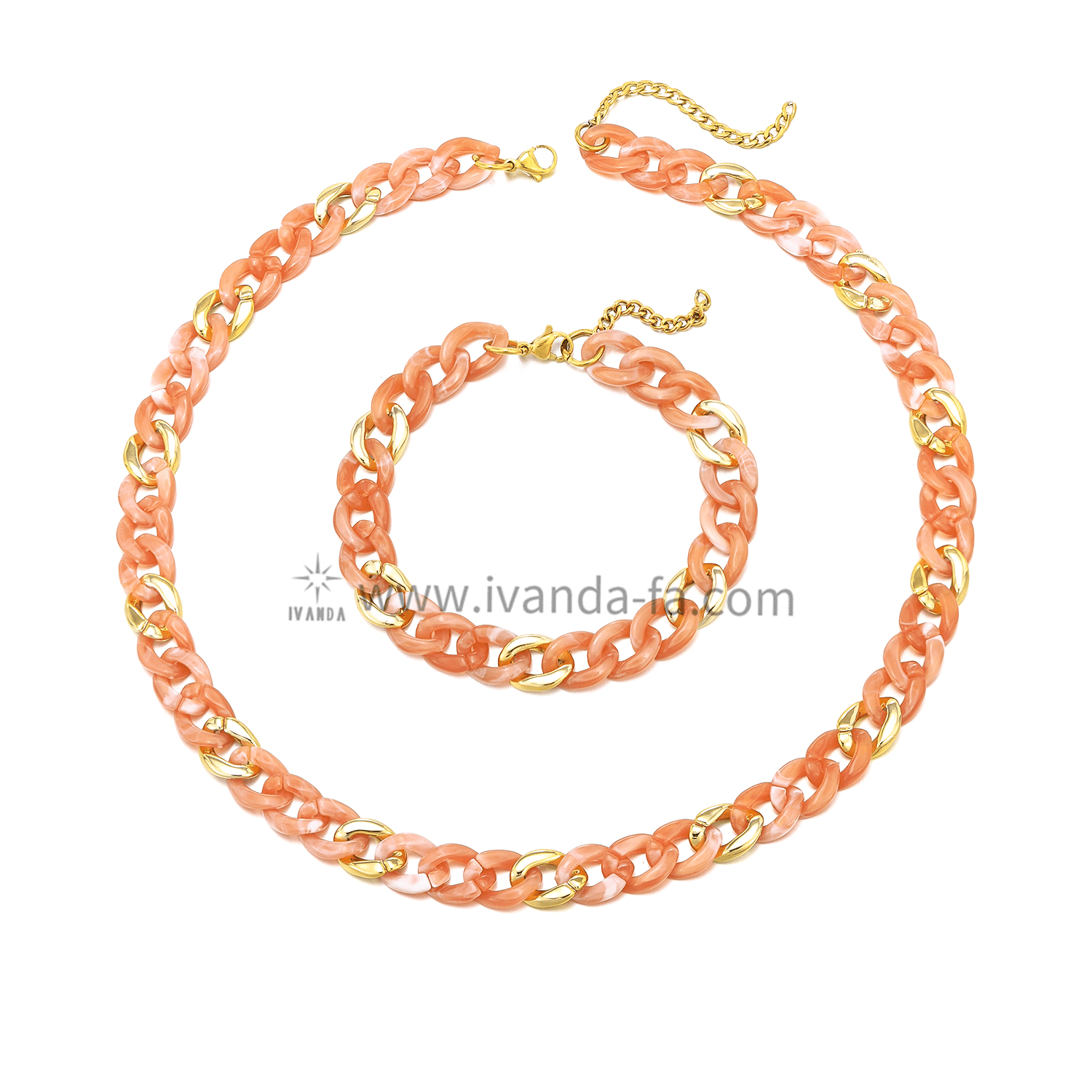 Acrylic Stainless Steel Necklace and Bracelet Jewelry Set Waterproof