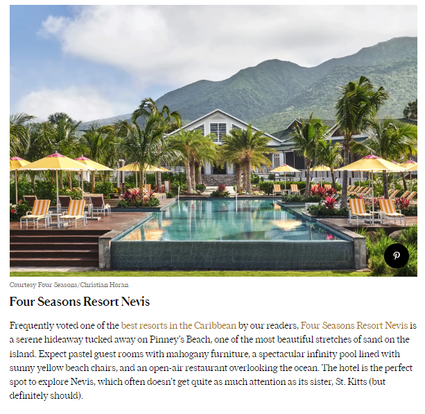 Conde Nast Top Resort Excerpt Four Seasons Resort Estates Nevis