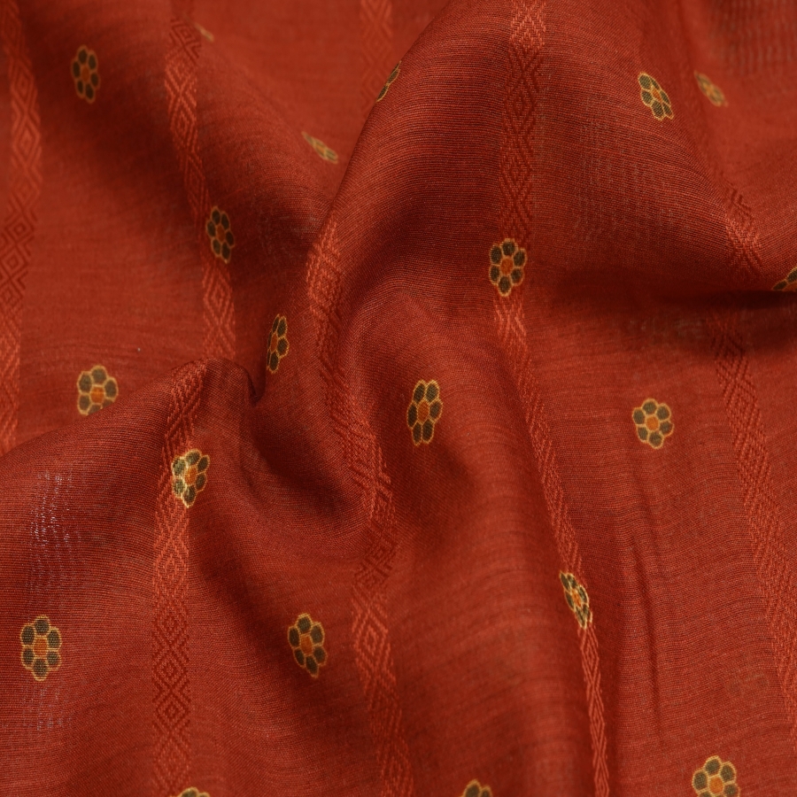 Red Color Digital Butti Print Tussar Silk Fabric Fabric Fstudio