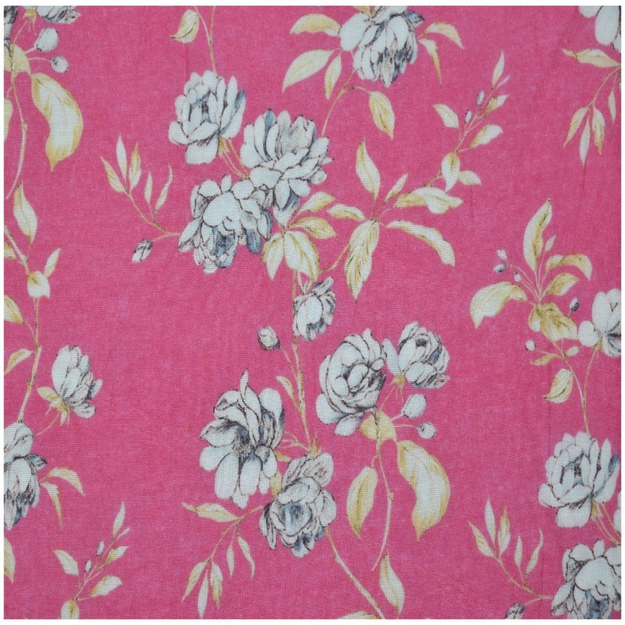 Digital Print Floral Pattern Watermelon Pink Color Cotton Silk Fabric