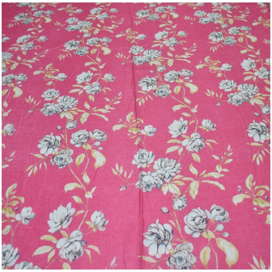 Digital Print Floral Pattern Watermelon Pink Color Cotton Silk Fabric