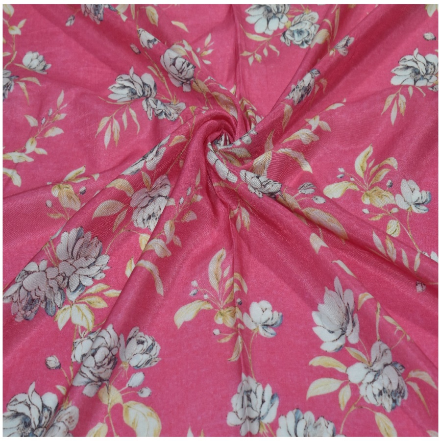 Digital Print Floral Pattern Watermelon Pink Color Cotton Silk Fabric