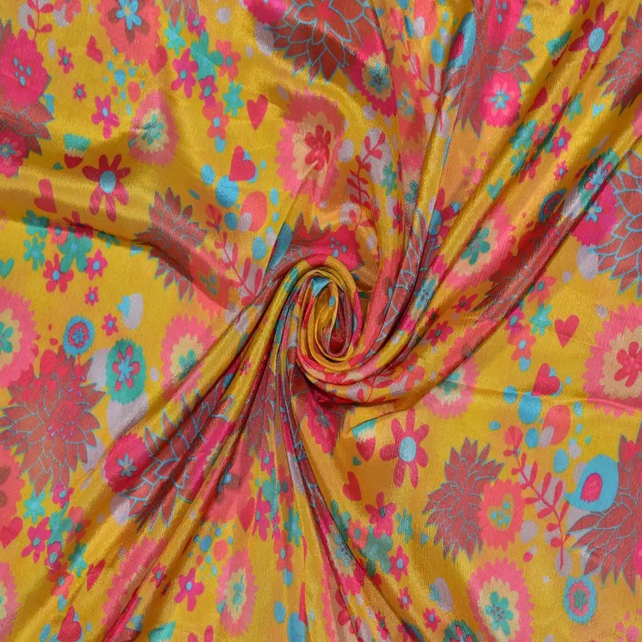 Beige Color Digital Floral Butti Print Chinon Chifforn Fabric With