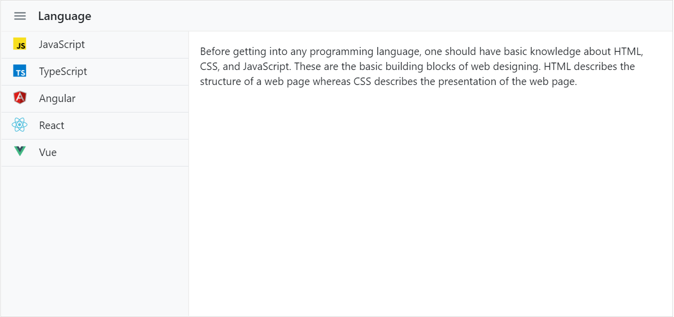Angular Sidebar Navigation Drawer Syncfusion