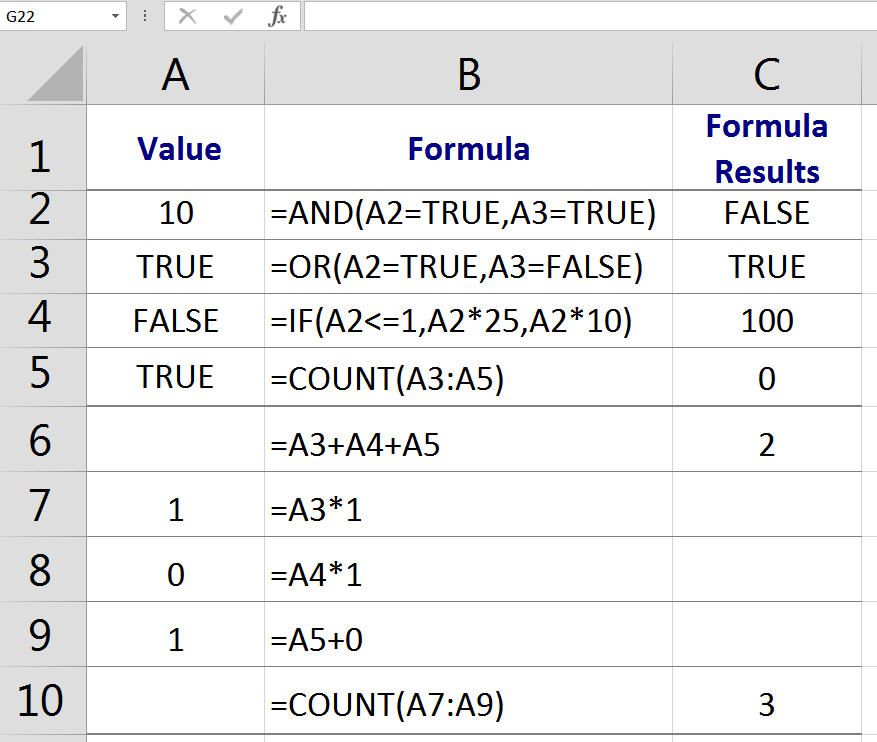 Boolean Value Definition and Use in Excel