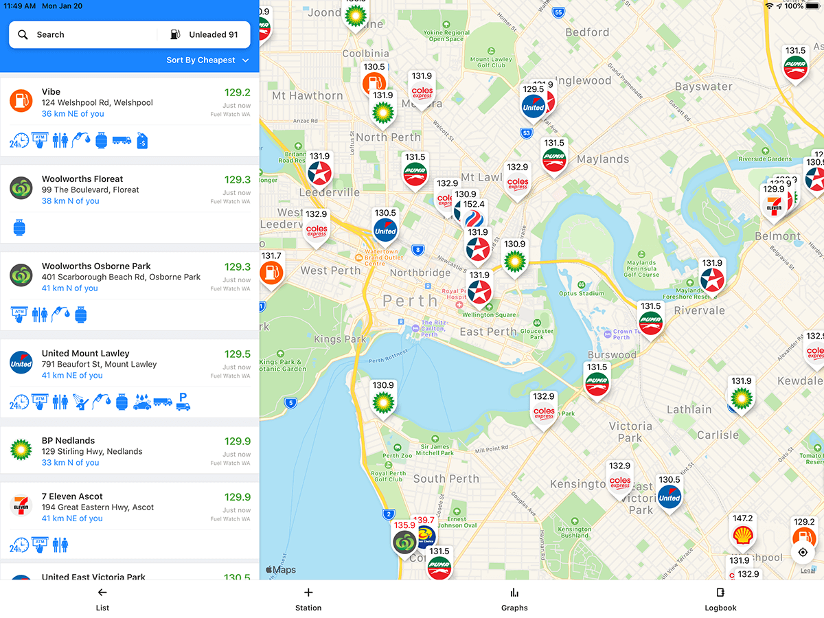 Fuel Map Australia app for iOS, Android and Windows