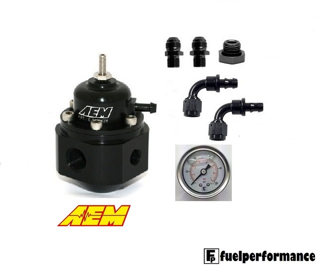 AEM Universal Adjustable Fuel Pressure Regulator, Gauge & AN Fittings