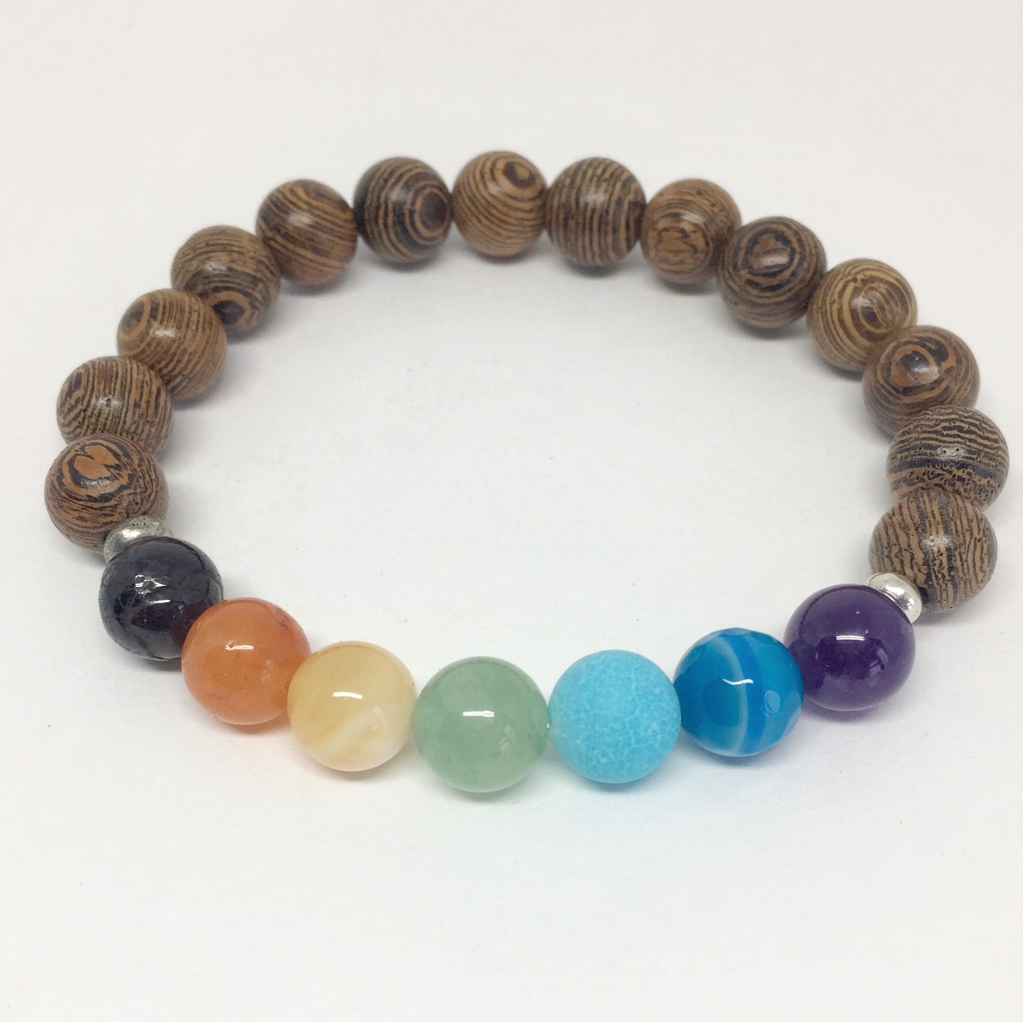 Chakra Bracelet for Men or Women with Genuine Gemstones and Wood or Lava Beads to add Essential