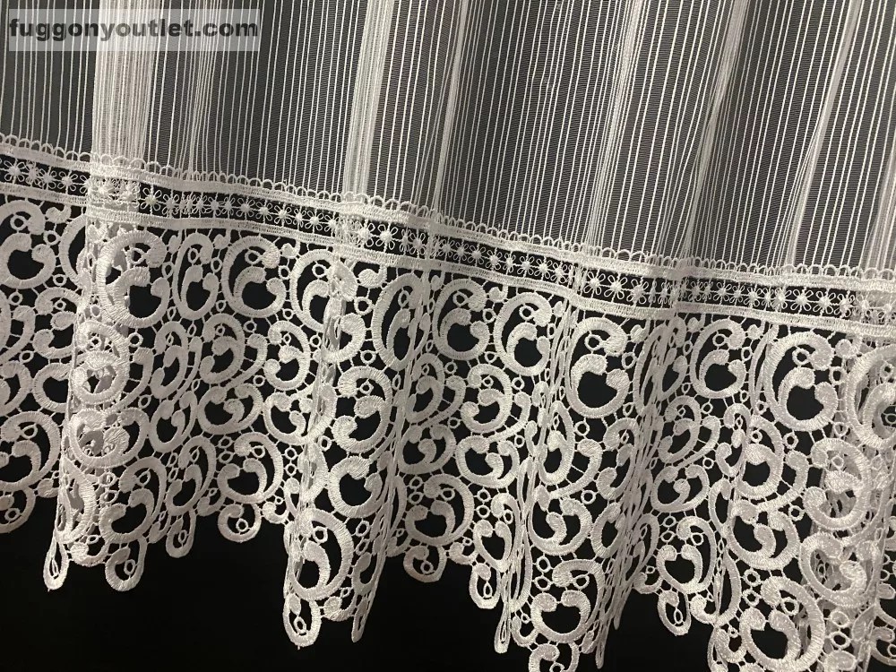 Csipkés Függöny, (30 cm fehér Csipke) Macaron fehér, 200x180