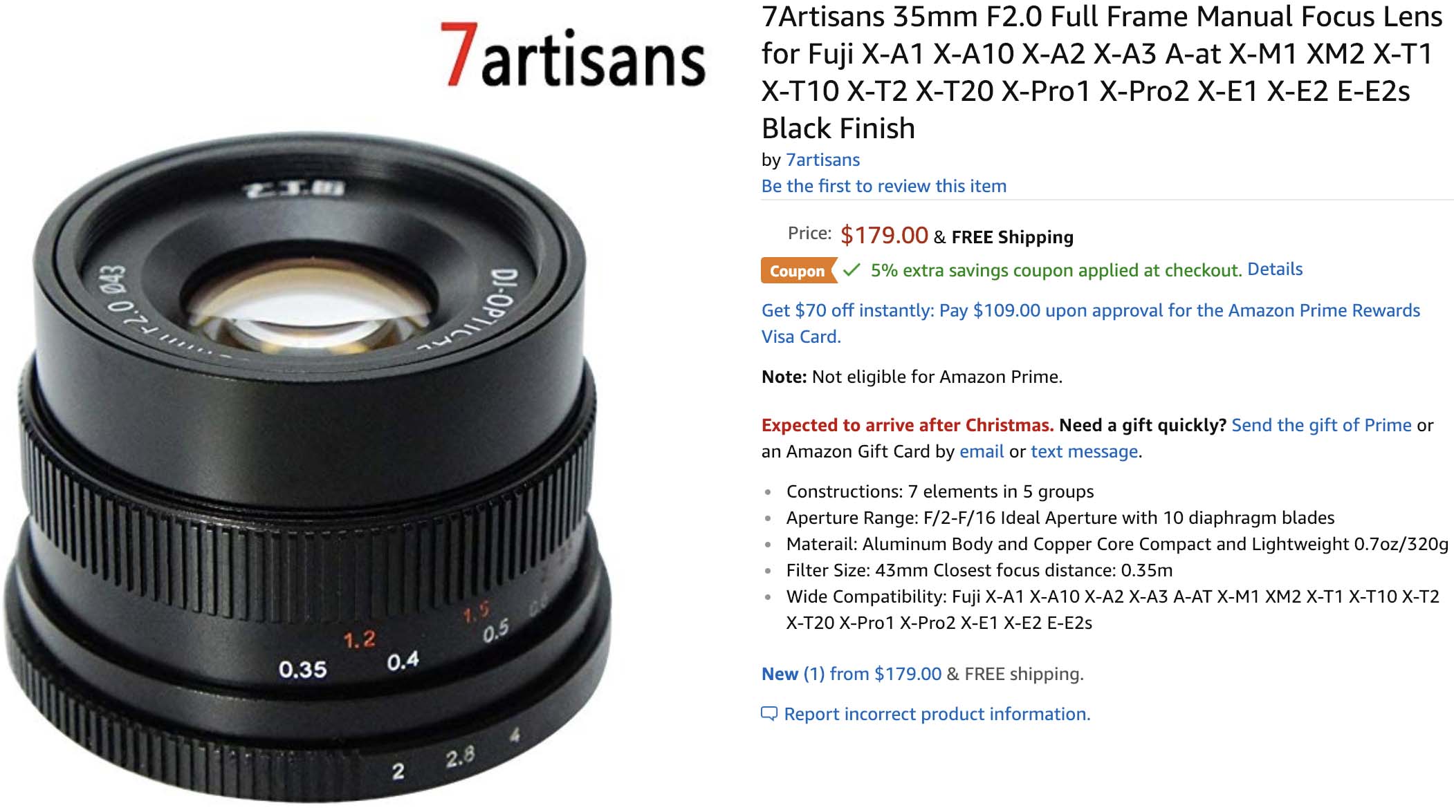 7artisans 35mm f/2.0 Listed on Amazon and B&H Photo Fuji Addict