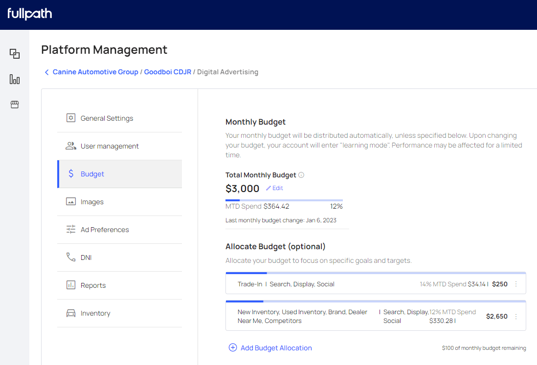 Digital Advertising Budget Fullpath Help Center