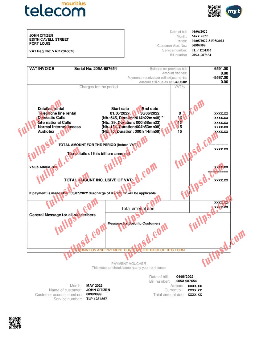 download Mauritius Mauritius utility bill pdf and word template