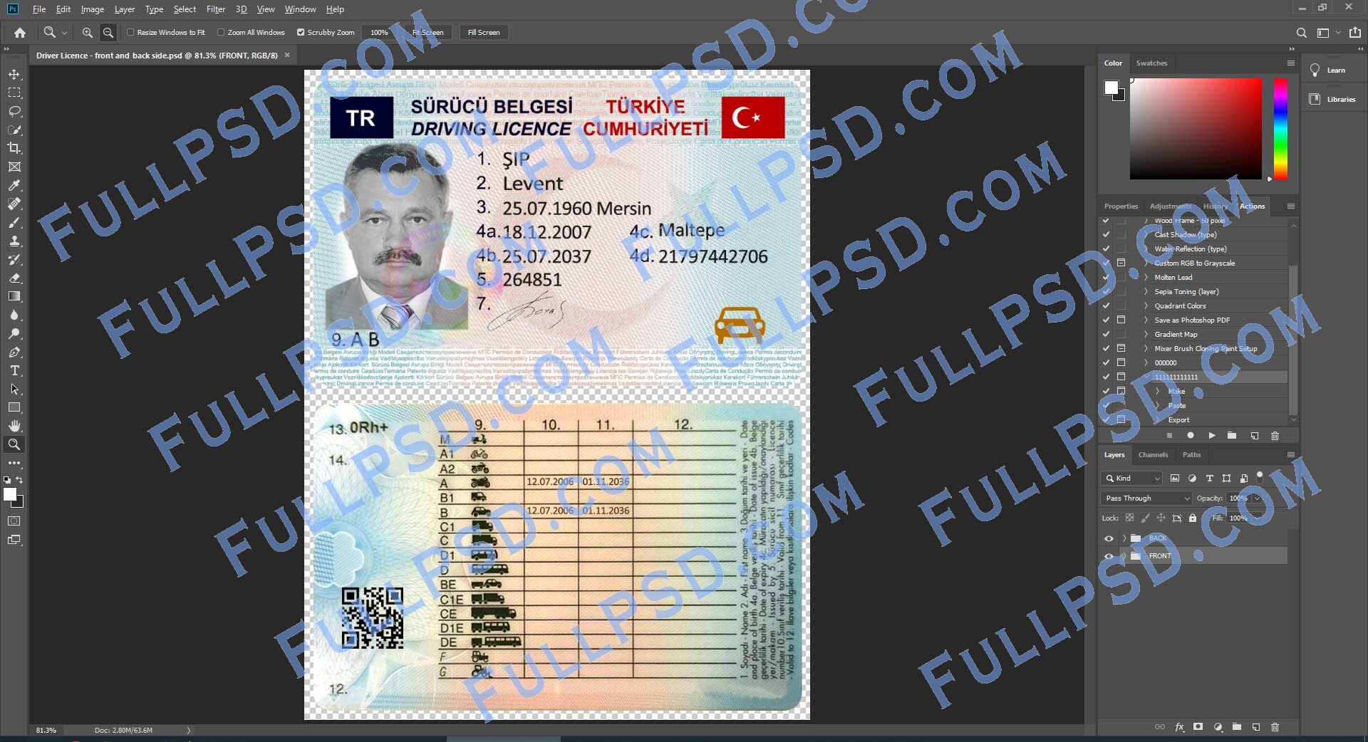 download Turkey Driver License V1 PSD File Template editable