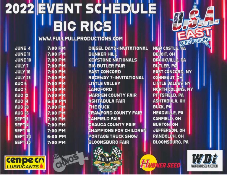 2022 BIG RIGS SCHEDULE Full Pull Productions LLC