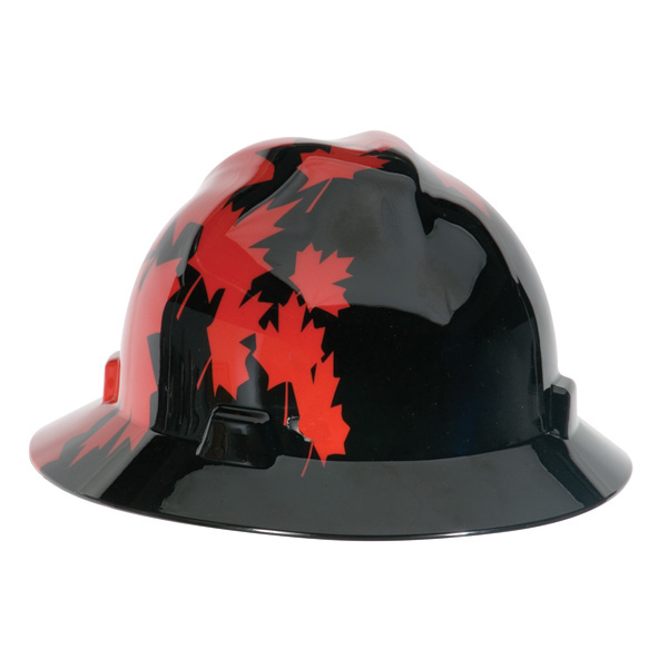 MSA VGard Hard Hat Full Brim Canadian Black with Red Maple Leaf