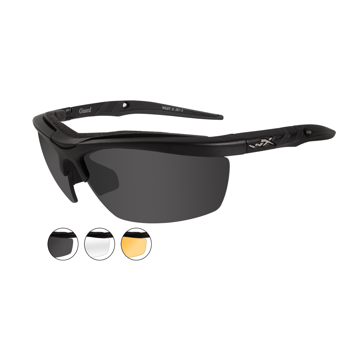 Wiley X Guard Sunglasses Matte Black Frame Grey/Clear/Rust Lenses