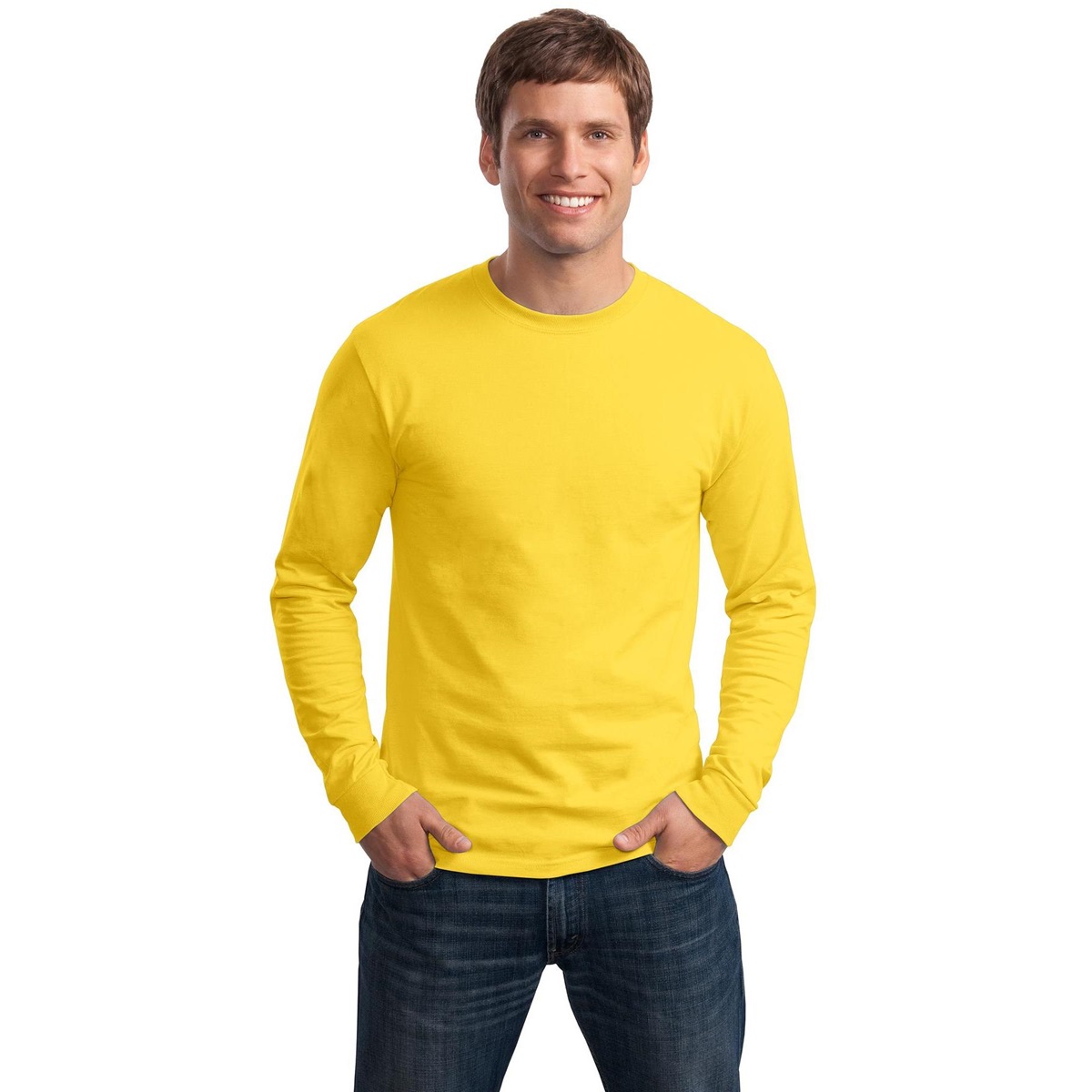 Hanes 5586 Tagless Cotton Long Sleeve TShirt Yellow