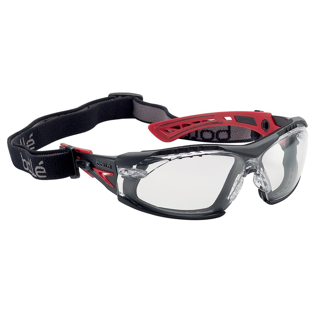 Bolle 40252 Rush Safety Glasses with Strap Red/Black Temples Clear