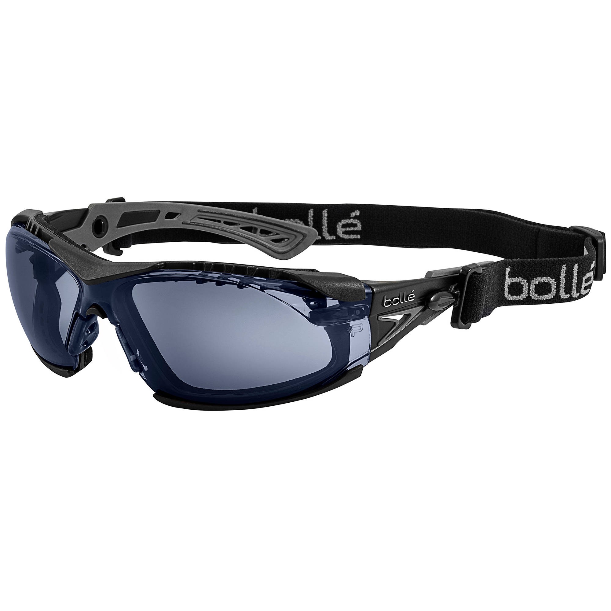 Bolle 40259 Rush Safety Glasses with Strap Black/Grey Temples Smoke