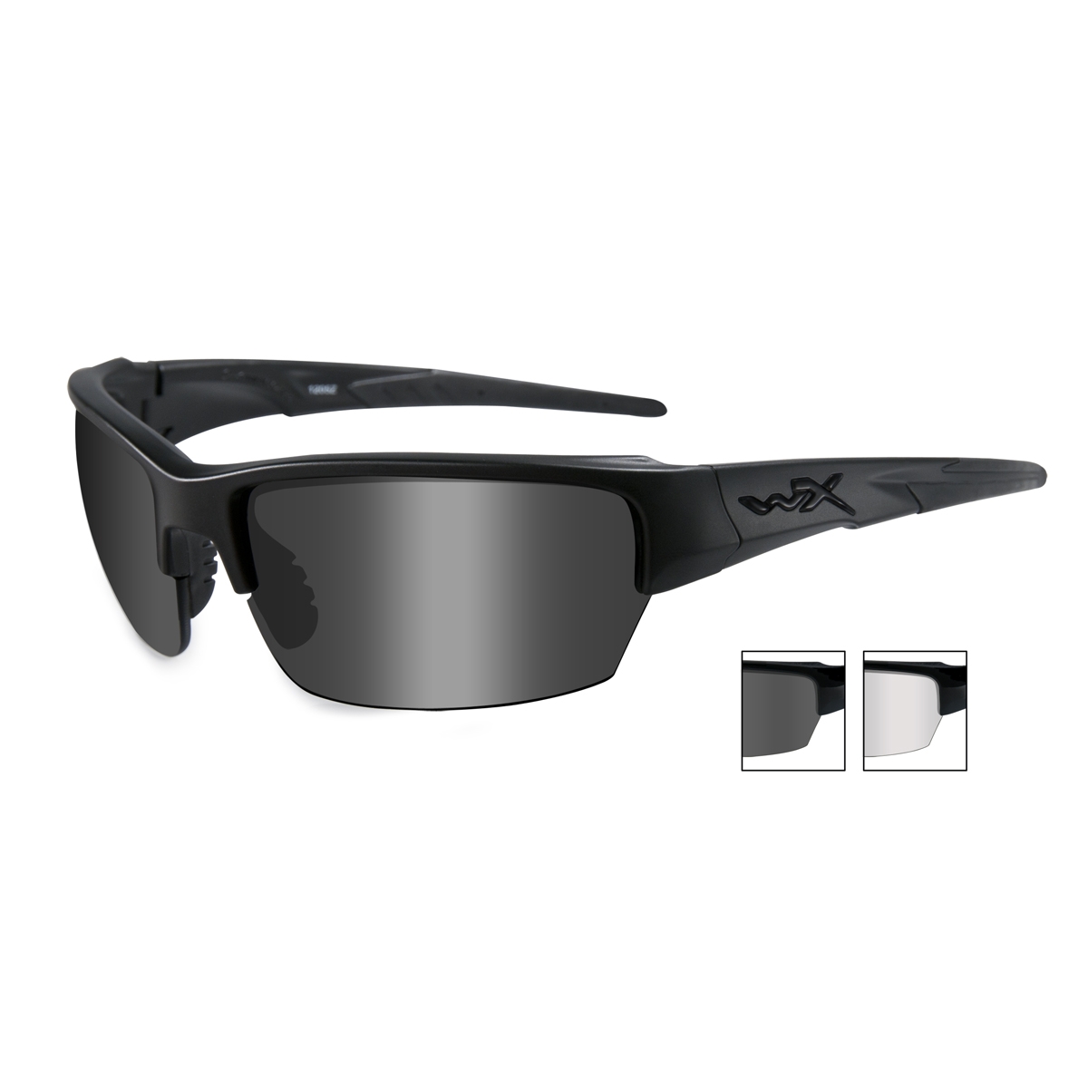 Wiley X Saint Sunglasses Matte Black Frame Grey & Clear Lenses
