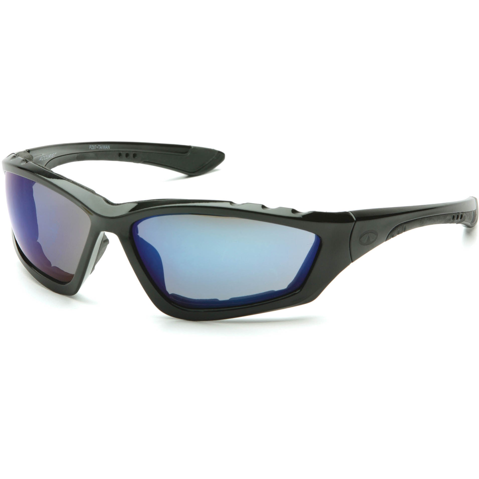 Pyramex Accurist Safety Glasses Black Foam Lined Frame Blue Mirror