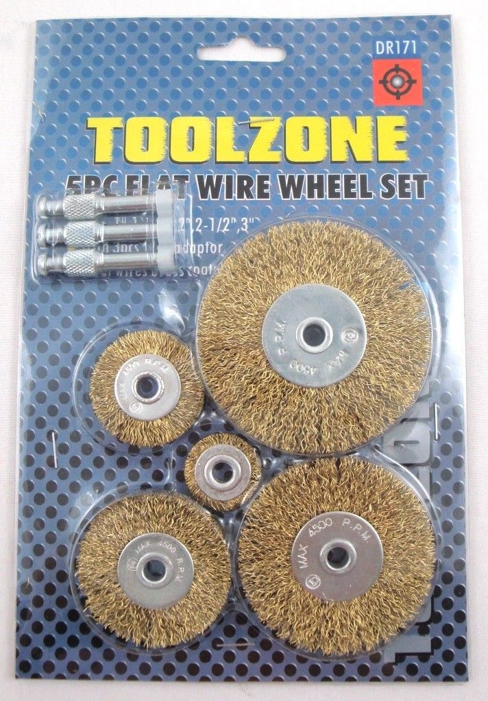 5PC. FLAT WIRE WHEEL BRUSH SET DRILL CAR RUST METAL PAINT FUM Tools
