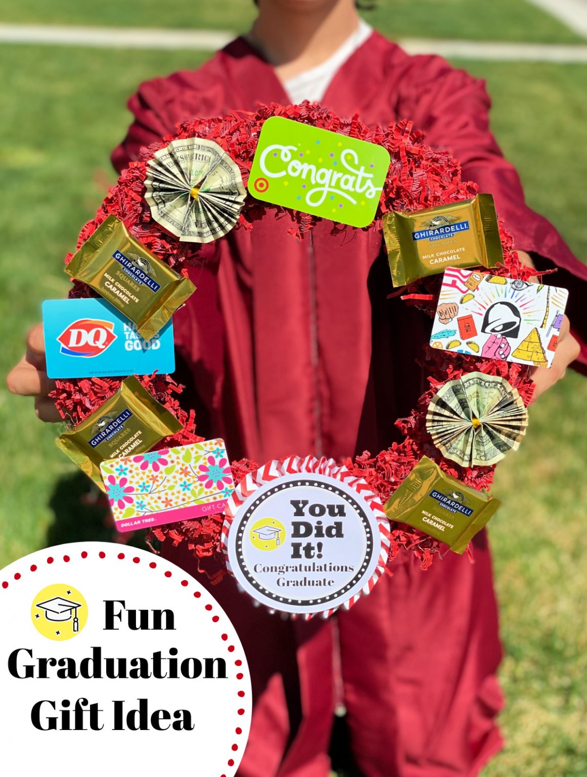 High School Graduation Gift Idea Money and Gift Card Wreath FunSquared